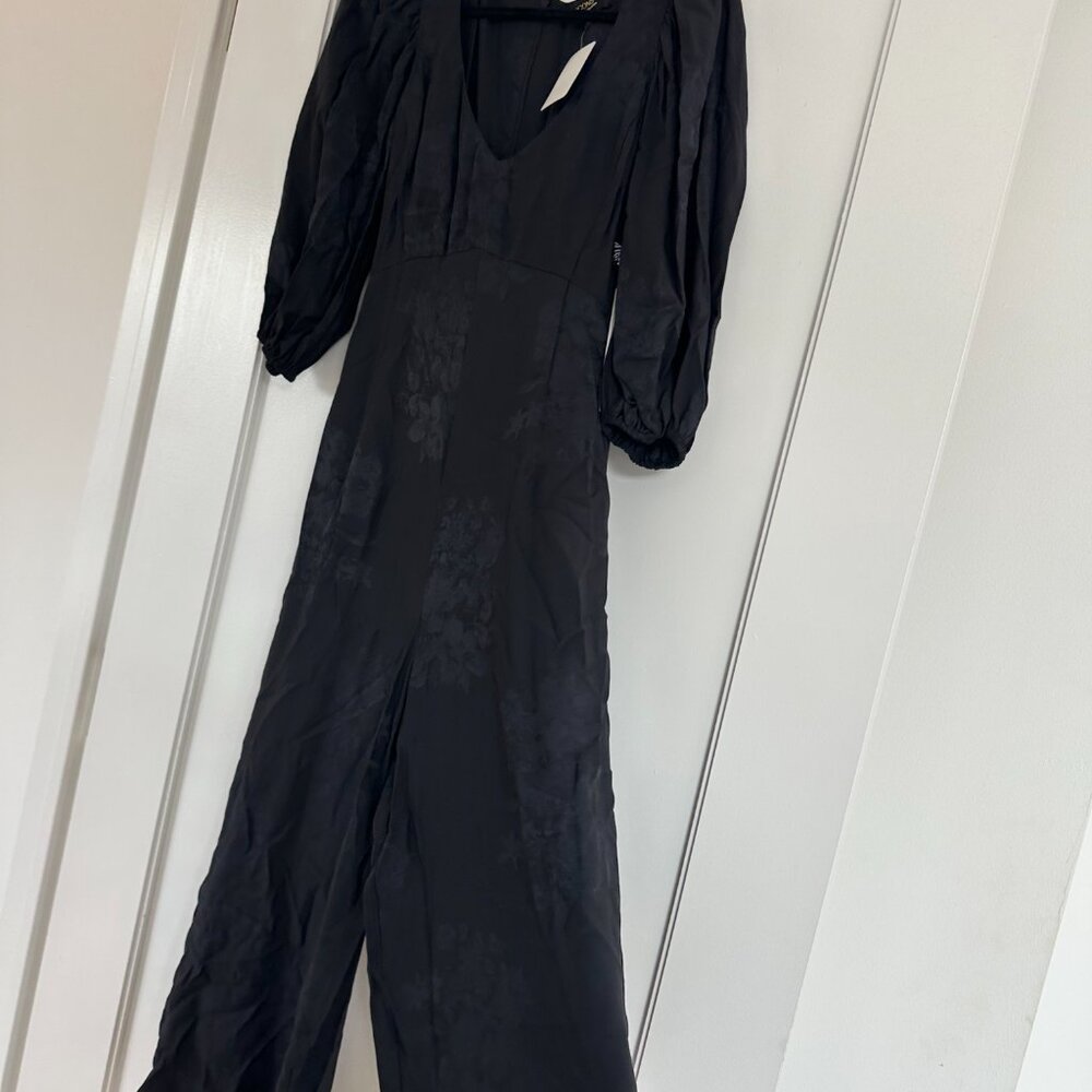 NWT Icons Objects of Devotion Jumpsuit Black Jacquard Puff Sleeves Size Small